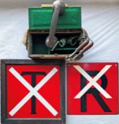 London Underground TUNNEL TELEPHONE etc ITEMS comprising two ENAMEL SIGNS, one (with original wooden