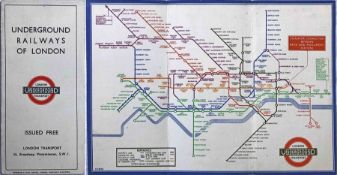 1934 London Underground 'Railways of London' POCKET MAP. An early H C Beck diagrammatic card map