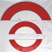 One pair and one single of London Underground enamel 'HALF-MOONS' from platform bullseye or