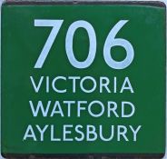 London Transport coach stop enamel E-PLATE for Green Line route 706 destinated Victoria, Watford,