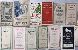 Selection (13) of London tram, bus etc POCKET MAPS & LEAFLETS including LCC Tramways issues dated