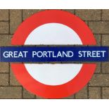 London Underground enamel PLATFORM ROUNDEL from Great Portland Street station on the Metropolitan,