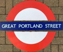 London Underground enamel PLATFORM ROUNDEL from Great Portland Street station on the Metropolitan,