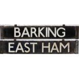 London Underground Q/CO/CP Stock enamel DESTINATION PLATE for Barking/East Ham on the