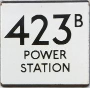 London Transport bus stop enamel E-PLATE for route 423B destinated Power Station. The 423B was a