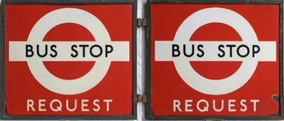 1940s/50s London Transport enamel BUS STOP FLAG 'Request'. Double-sided with two enamel plates