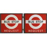 1940s/50s London Transport enamel BUS STOP FLAG 'Request'. Double-sided with two enamel plates