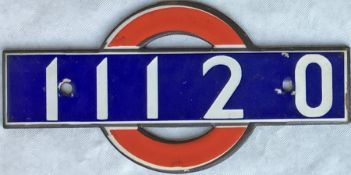 London Underground enamel STOCK-NUMBER PLATE from 1938-Tube Stock Driving Motor Car 11120. These