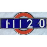 London Underground enamel STOCK-NUMBER PLATE from 1938-Tube Stock Driving Motor Car 11120. These