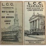 Pair of LCC Tramways POCKET MAPS dated August 1913 and May 1914 respectively. The former includes