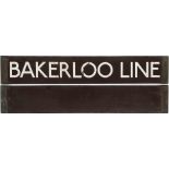 London Underground Standard or 1938 Tube Stock enamel CAB DESTINATION PLATE 'Bakerloo Line' on a