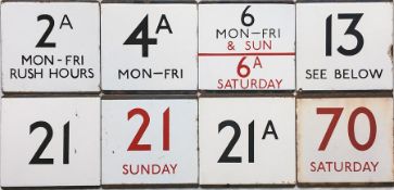 Selection (8) of London Transport bus stop enamel E-PLATES comprising routes 2A Mon-Fri Rush