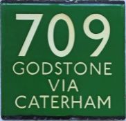 London Transport coach stop enamel E-PLATE for Green Line route 709 destinated Godstone via