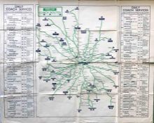 1935 London Transport quad-royal POSTER MAP 'Green Line Coach Routes' with list of Daily Coach