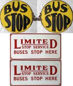 Pair of double-sided enamel BUS STOP FLAGS, the first a most unusual circular variant, believed to