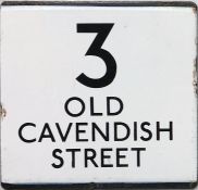London Transport bus stop enamel E-PLATE for route 3 destinated Old Cavendish Street. We assume this