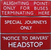 Selection (3) of London Transport bus stop enamel G-PLATES comprising 'Alighting Point Only for