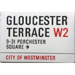 1960s/70s City of Westminster enamel STREET SIGN from Gloucester Terrace, W2, a residential street