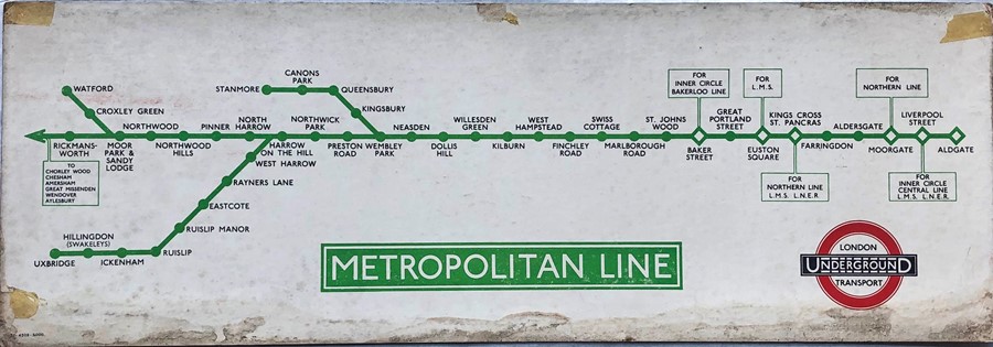 1937 London Underground Metropolitan Line thick-card CARRIAGE MAP (LINE DIAGRAM). These diagrams