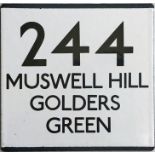 London Transport bus stop enamel E-PLATE for route 244 destinated Muswell Hill, Golders Green.