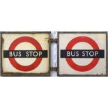 1940s/50s London Transport enamel BUS STOP FLAG 'Request'. Double-sided with two enamel plates