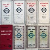 Selection (8) of 1930s London Underground POCKET MAPS comprising Beck diagrams No 2 1934 (lightly-
