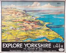 1934 London & North Eastern Railway (LNER) quad-royal POSTER 'Explore Yorkshire by LNER - it's