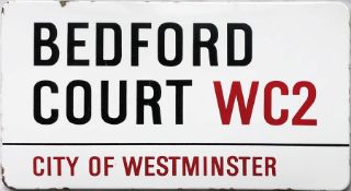 1960s/70s City of Westminster enamel STREET SIGN from Bedford Court, WC2, a small thoroughfare in