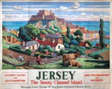 1947 Southern Railway quad-royal POSTER 'Jersey - The Sunny Channel Island' by Adrian Allinson (