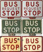 Selection (3) of double-sided BUS STOP FLAGS comprising enamel 'Bus Request Stop' (possibly