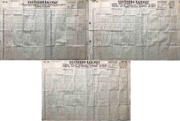 Selection (3) of 1941 wartime Southern Railway TIMETABLE POSTERS comprising No 9A London,