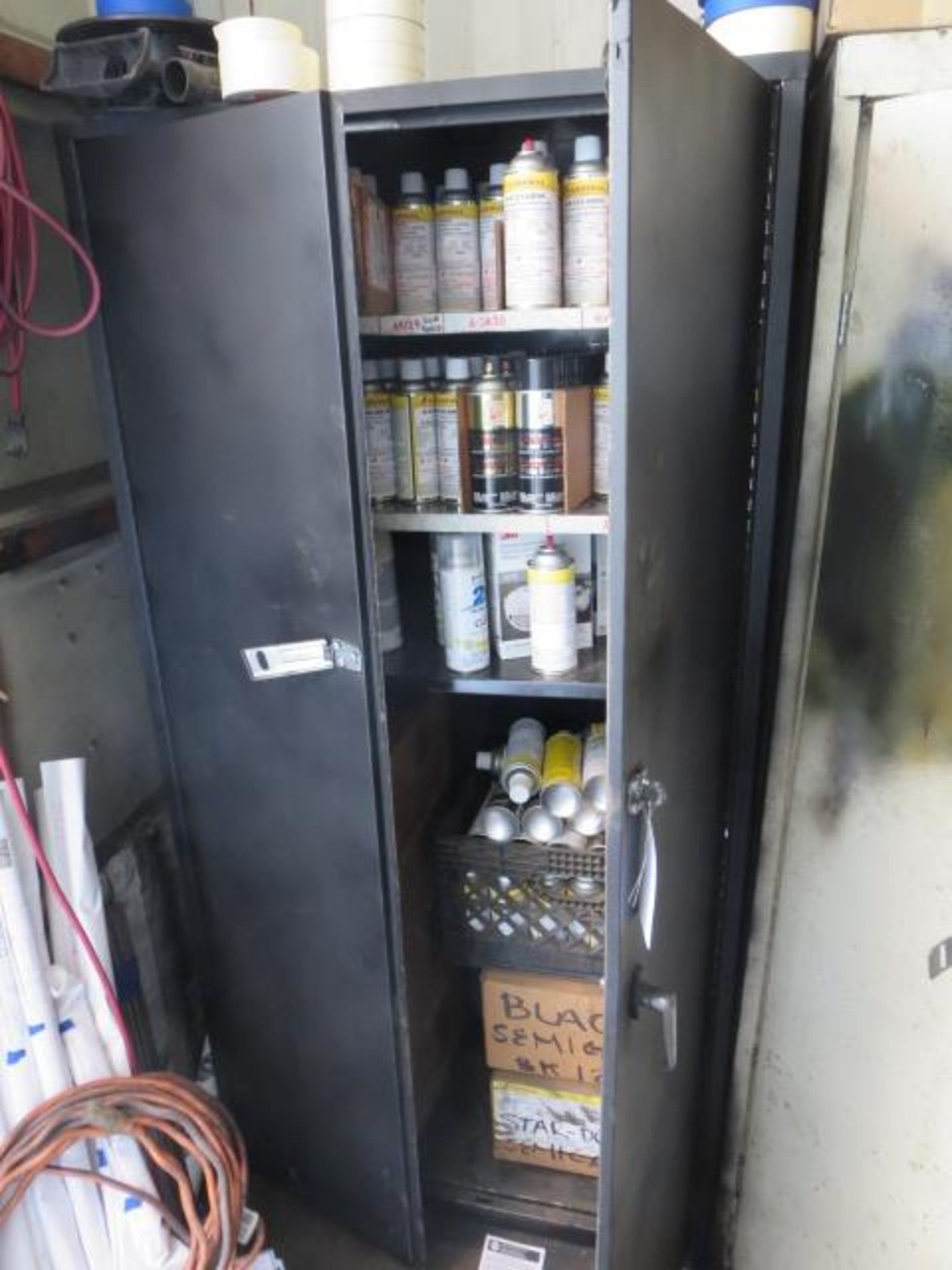 Lot of Assorted Spray Paints and Cabinet, Contents of Cabinet