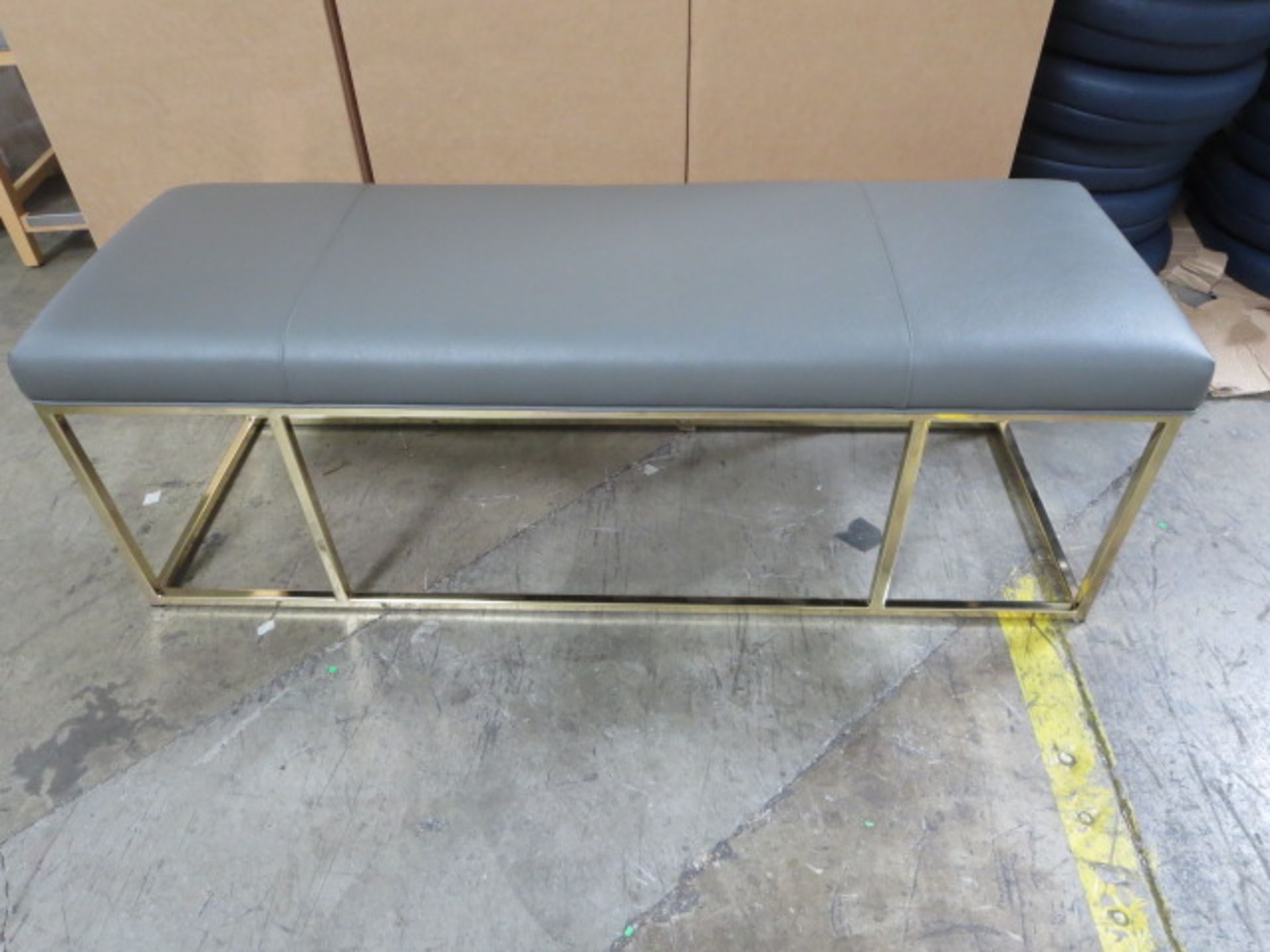 Grey Leather Benches with Brass Frame