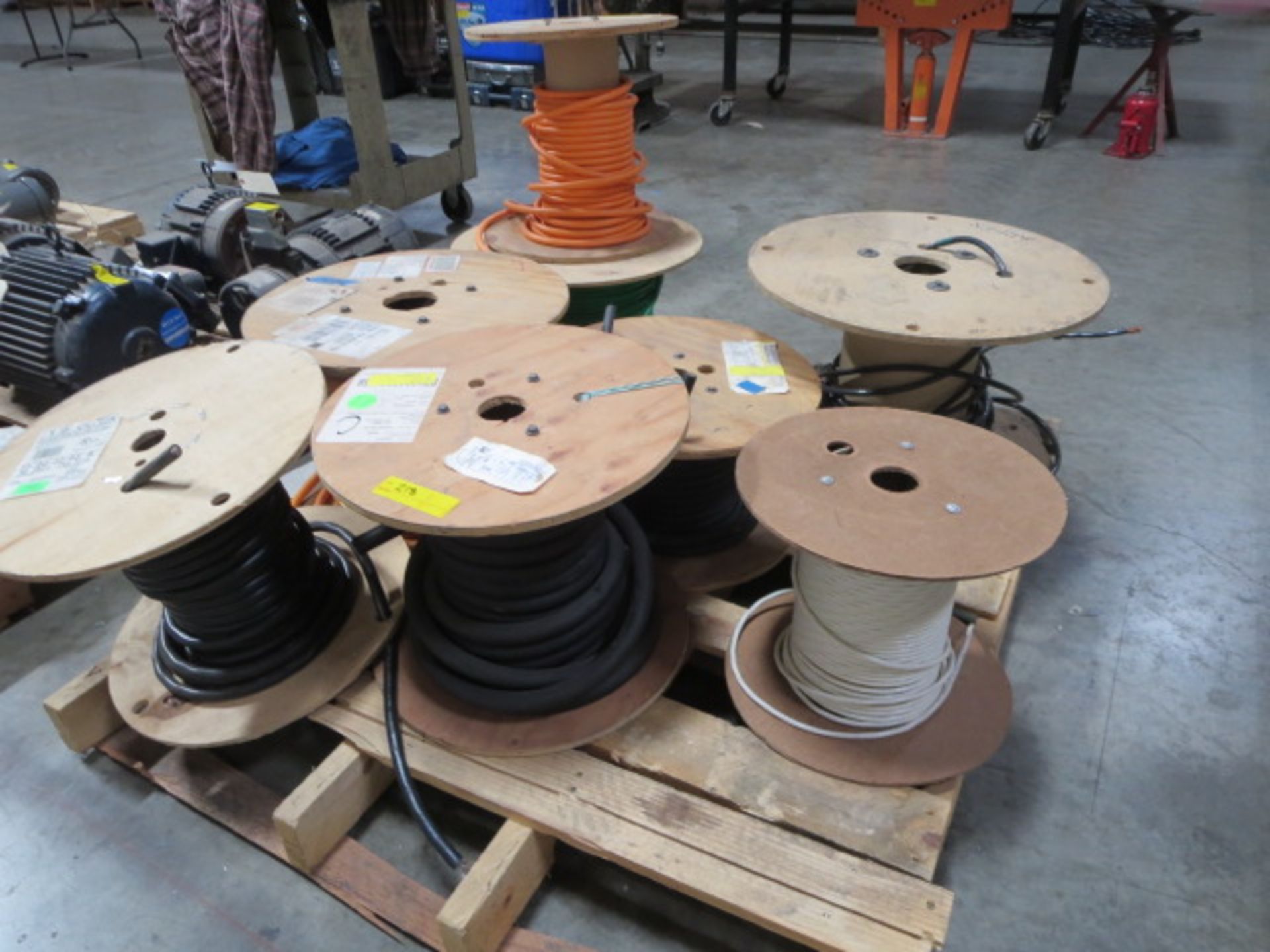 Lot of Partial Spools of Assorted Wires, Contents of Pallet