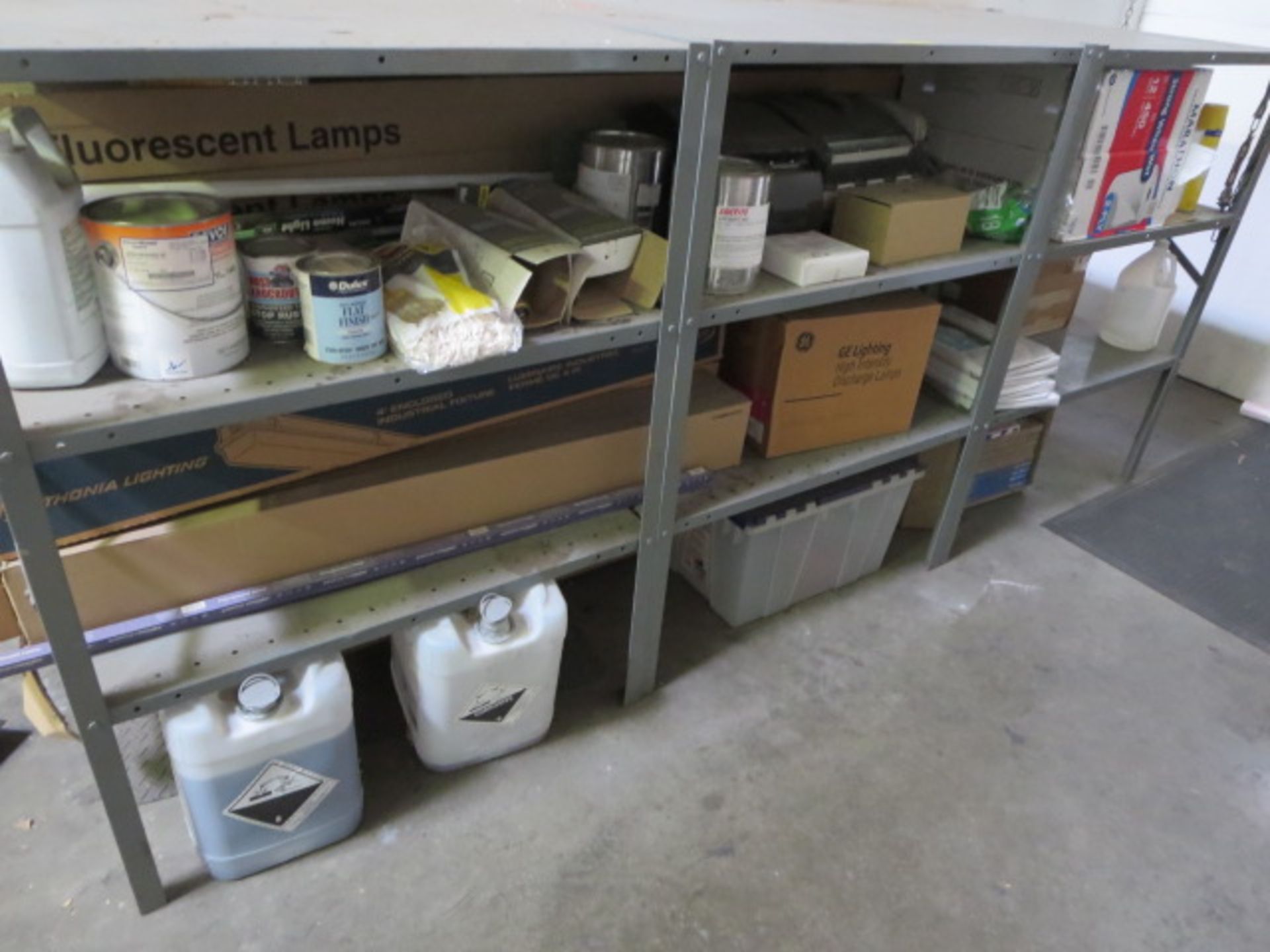 Lot of Janitorial Supplies, Includes Metal Racks