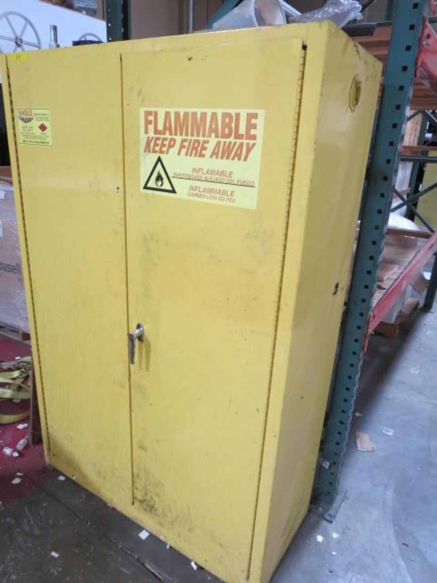 2 Door Fire Proof Metal Storage Cabinet, Includes Contents Consisting of Assorted Oils, Solvents and