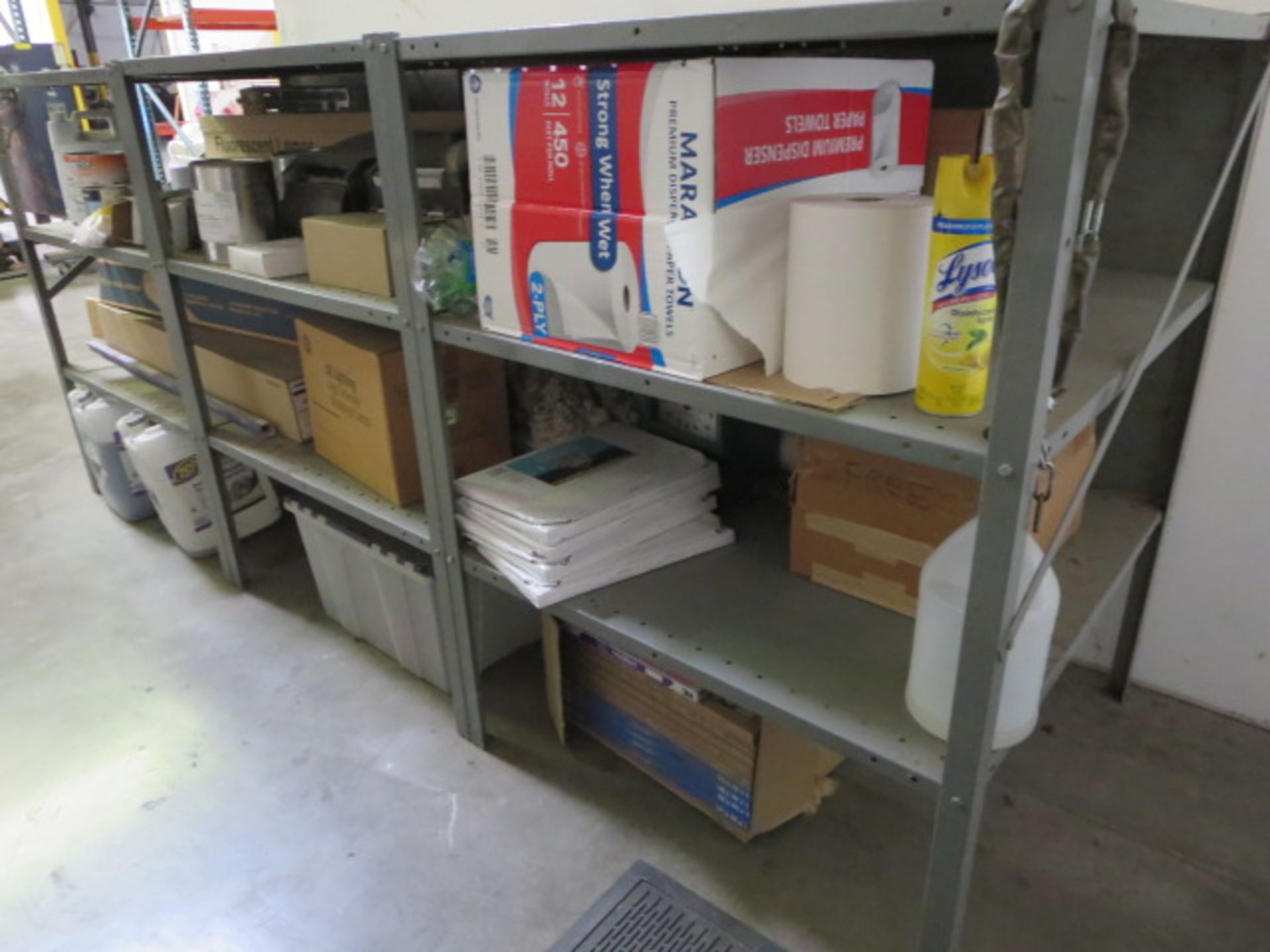 Lot of Janitorial Supplies, Includes Metal Racks - Image 2 of 4