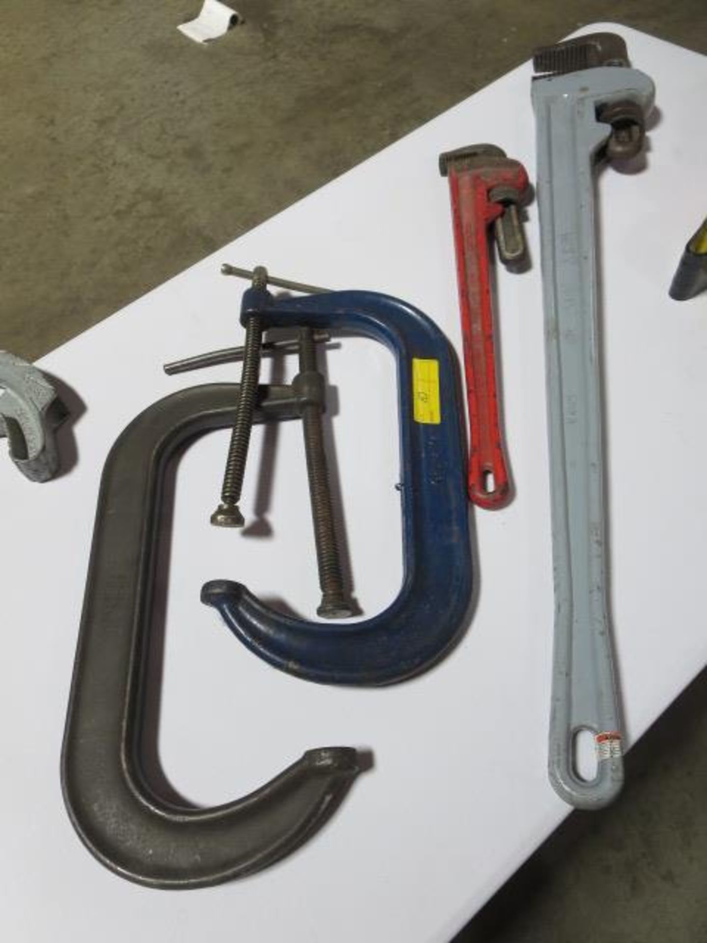 Lot of Pipe Wrenches and C-Clamps, Assorted Sizes, 4pcs