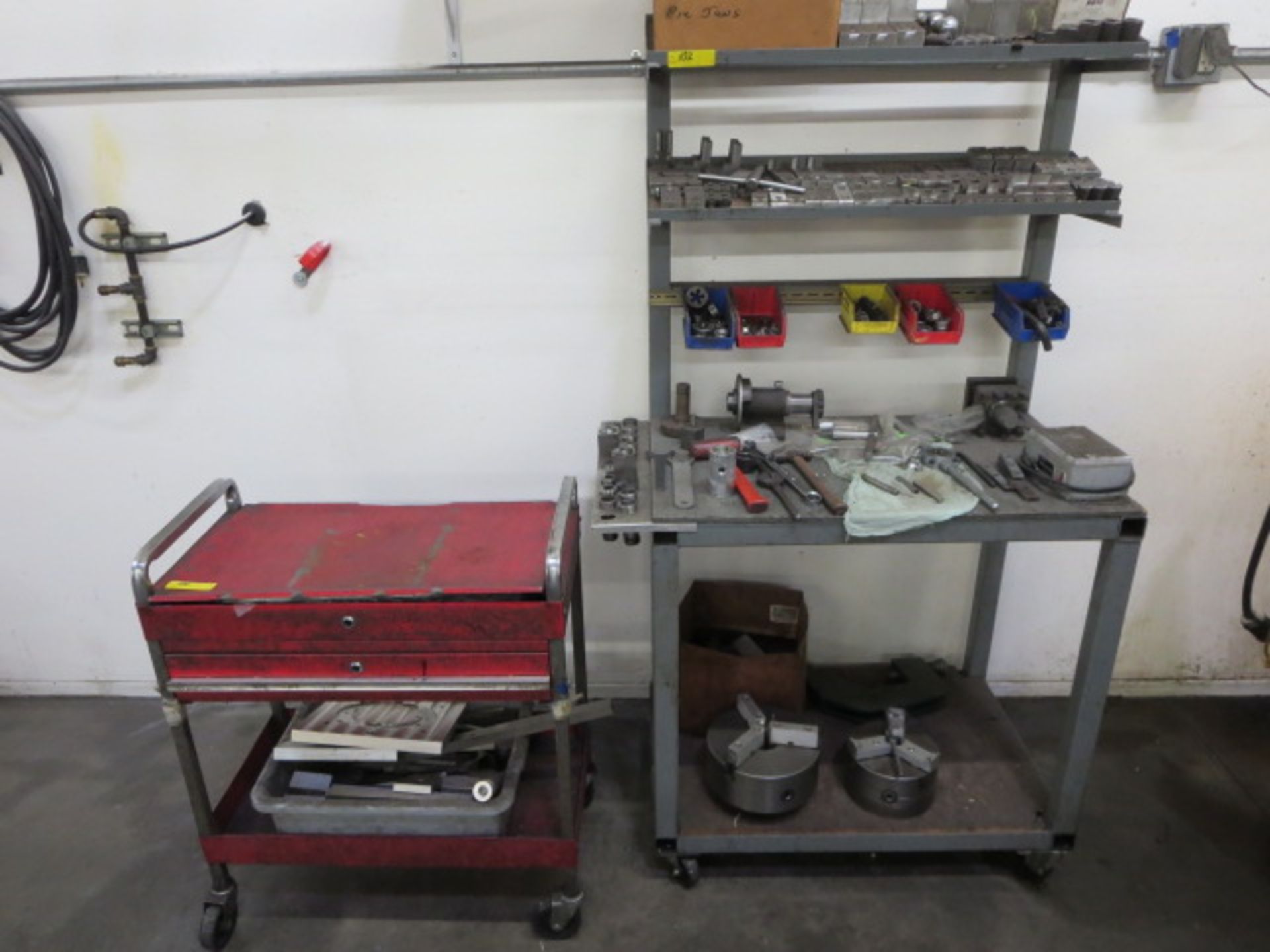 Lot of Rolling Work Bench and Rolling Cart, Includes Contents