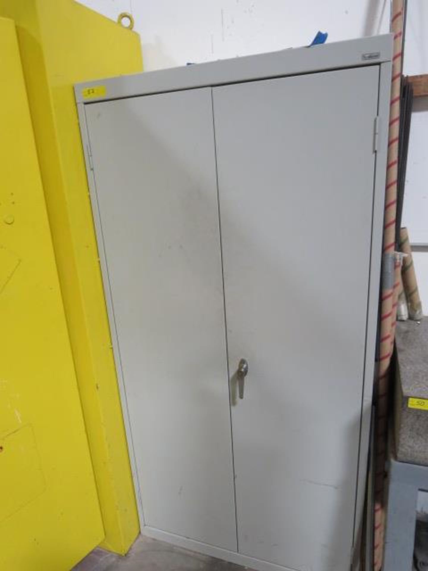 2 Door Metal Storage Cabinet, Includes Contents Consisting of Assorted Cleaning Products and