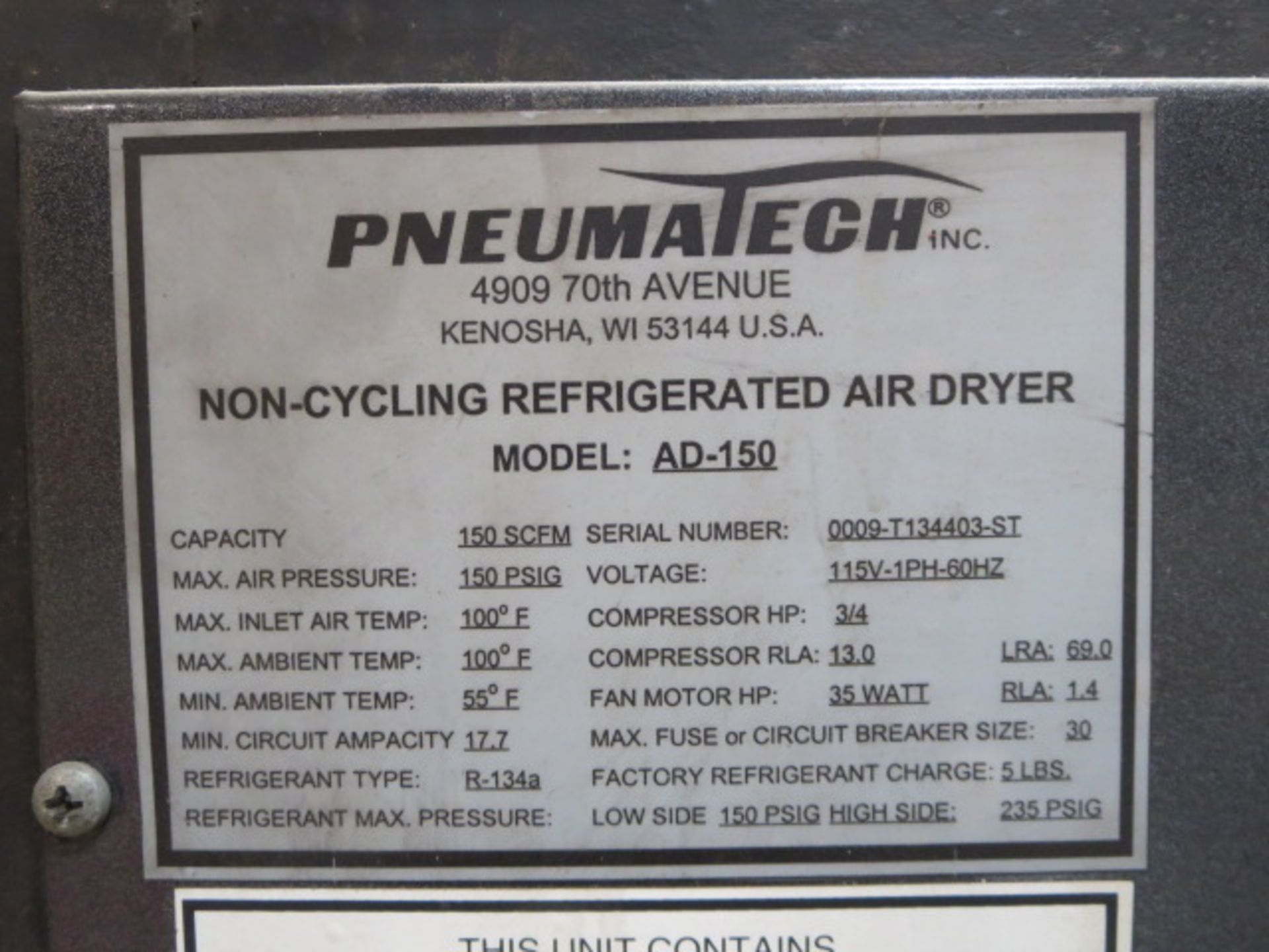 Pneumatech Non-Cycling Refrigerated Air Dryer, model AD-150 - Image 3 of 3