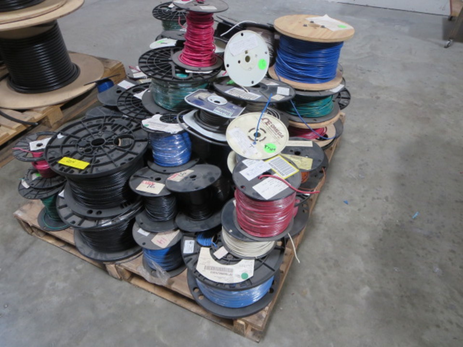 Lot of Partial Spools of Assorted Wires, Contents of Pallet