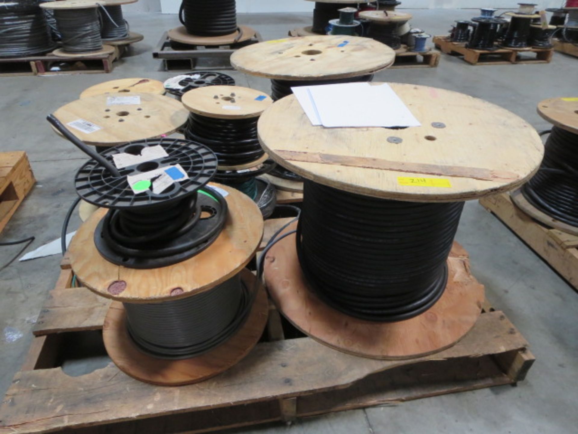 Lot of Partial Spools of Assorted Wires, Contents of Pallet