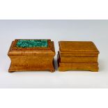 Pair Russian Maple Wood Boxes 1 w/ Malachite