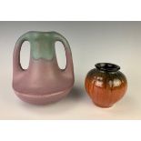 Muncie Matte Green Handled Vase & Peachskin Vase