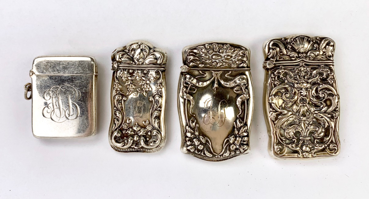 Group of 4 Antique Sterling Silver Match Safes