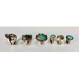 6 Native American Turquoise & Silver Rings