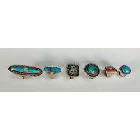 6 Native American Turquoise & Silver Rings