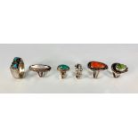 6 Assorted Stones & Turquoise Rings