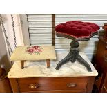 Victorian Organ Stool with Red Velvet 19th C.